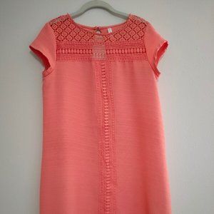 Xhilaration Womens Shift Dress Coral Lace detail Cap Sleeve Medium